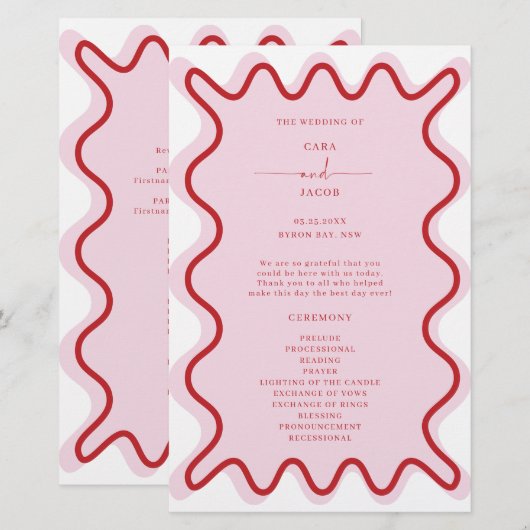 Programme de cérémonie de la frontière rouge rose  (Devant / Derrière)