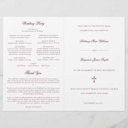 Programme de cérémonie de la messe des Mariages ca (Devant)