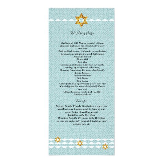 Programme de cérémonie de l'étoile de David (Dos)