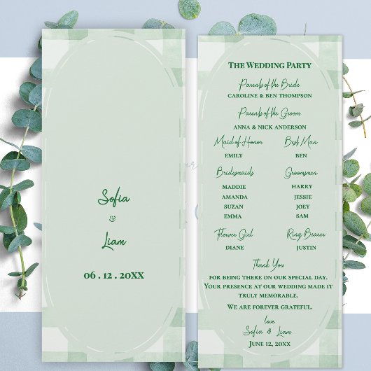 Programme de cérémonie de mariage à carreaux vert