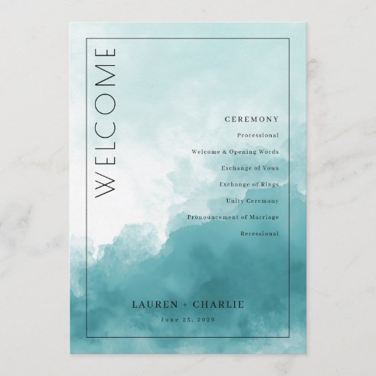 Programme de cérémonie de mariage à l'aquarelle bl (Devant)