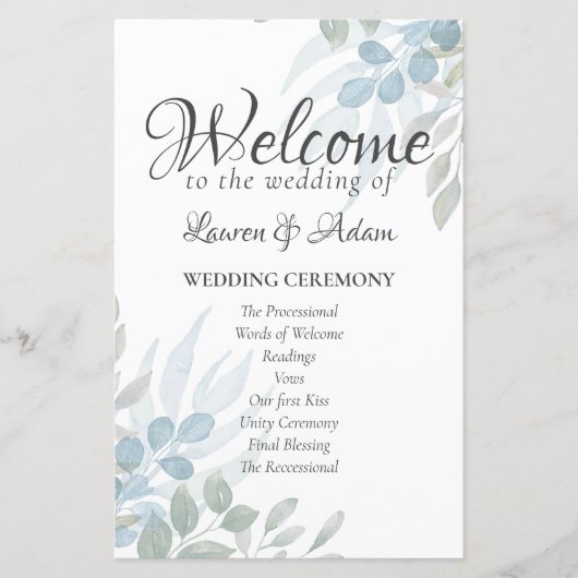 Programme de cérémonie de mariage à l'aquarelle de (Devant)