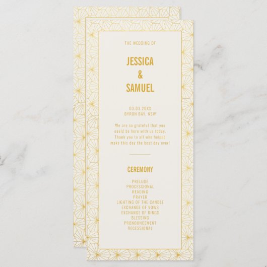 Programme de cérémonie de Mariage Art déco géométr (Devant / Derrière)