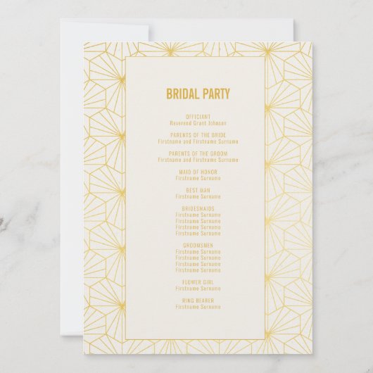 Programme de cérémonie de Mariage Art déco géométr (Dos)