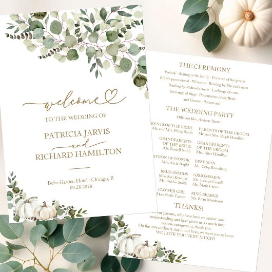 Programme de cérémonie de mariage automnal citroui