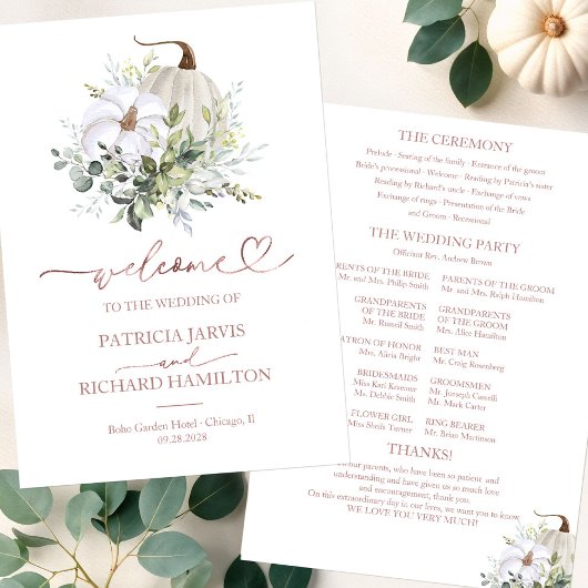 Programme de cérémonie de mariage automnal citroui