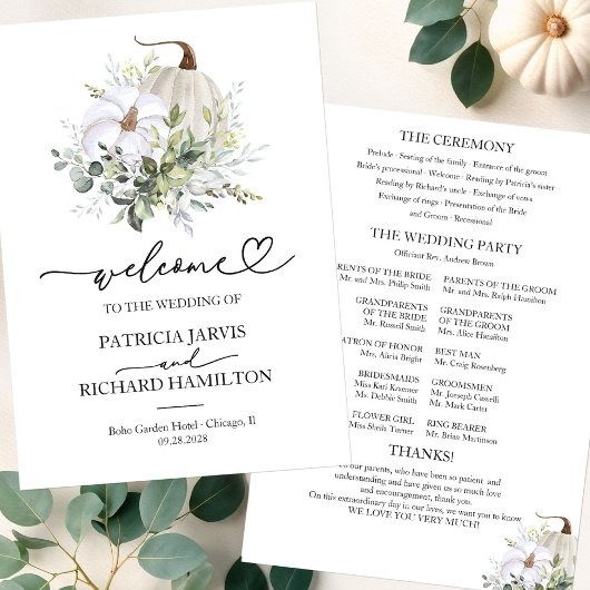 Programme de cérémonie de mariage automnal citroui