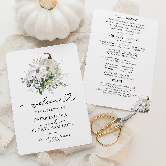 Programme de cérémonie de mariage automnal Eucalyp