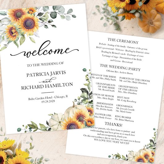 Programme de cérémonie de mariage automnal tournes