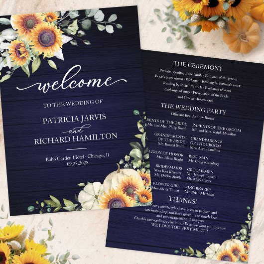 Programme de cérémonie de mariage automnal tournes