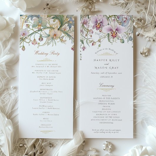 Programme de cérémonie de mariage aux orchidées