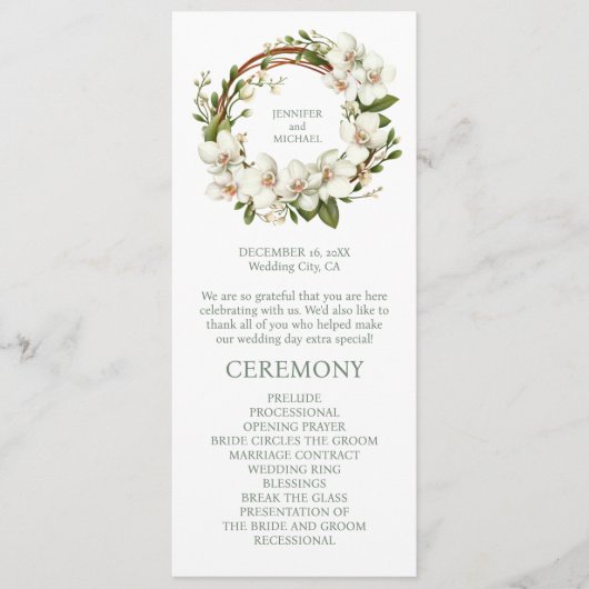 Programme de cérémonie de mariage aux orchidées bl (Devant)