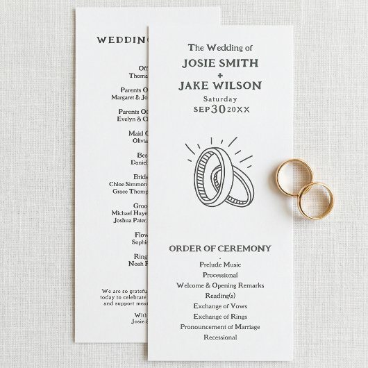 Programme de cérémonie de mariage avec des allianc