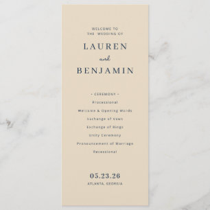 Programme de cérémonie de mariage beige élégant