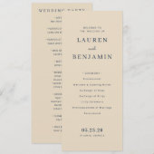 Programme de cérémonie de mariage beige élégant (Devant / Derrière)