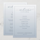 Programme de cérémonie de mariage bleu élégant (Devant / Derrière)