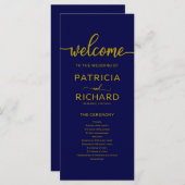 Programme de cérémonie de mariage bleu marine or (Devant / Derrière)