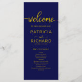 Programme de cérémonie de mariage bleu marine or (Devant)