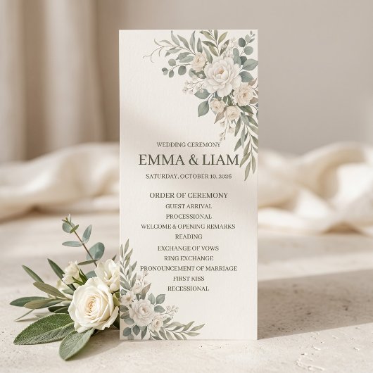 Programme de cérémonie de mariage botanique vert s