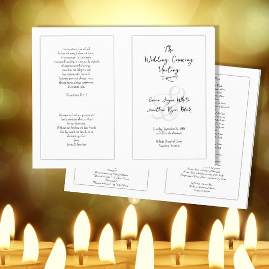 Programme de cérémonie de mariage catholique blanc