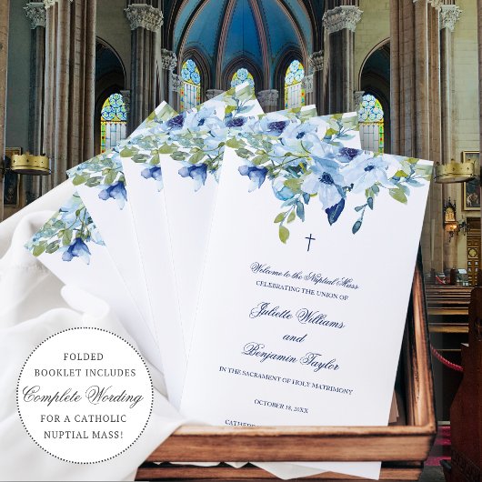 Programme de cérémonie de mariage catholique bleu