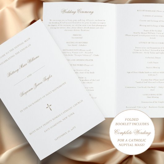 Programme de cérémonie de mariage catholique en or