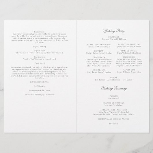 Programme de cérémonie de mariage catholique gris (Devant)