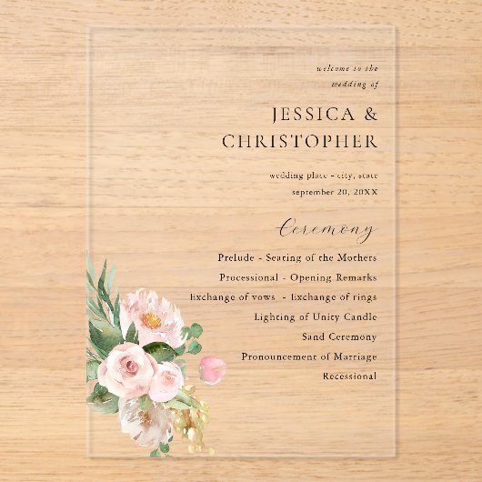 Programme de Cérémonie de Mariage champagne et ros (Recto)