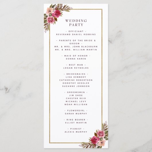 Programme de Cérémonie de Mariage Chic Aquarelle v (Dos)