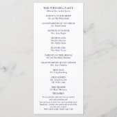 Programme de cérémonie de mariage chic bleu marine (Dos)