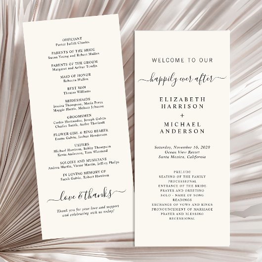 Programme de cérémonie de mariage Chic Cream