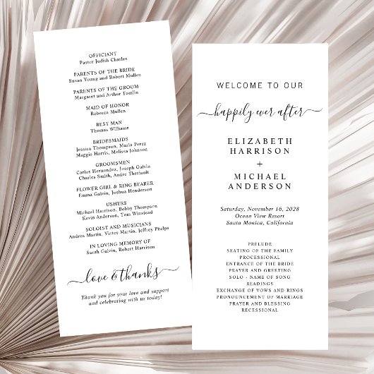 Programme de cérémonie de mariage Chic Happily Eve