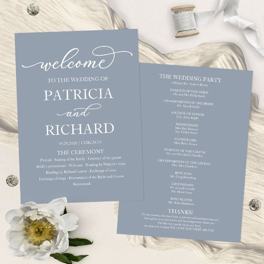 Programme de cérémonie de mariage Chic Script Dust
