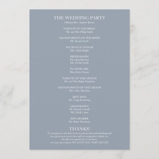 Programme de cérémonie de mariage Chic Script Dust (Dos)
