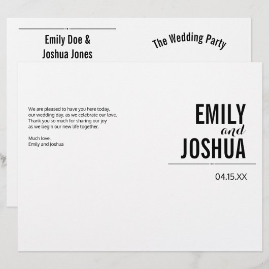 Programme de cérémonie de Mariage clair Modèle per (Devant / Derrière)