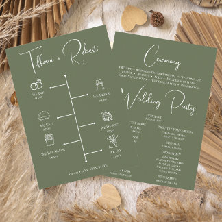 Programme de cérémonie de mariage couleur verte mo