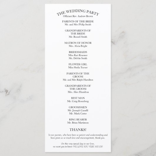 Programme de cérémonie de Mariage d'accueil Floral (Dos)