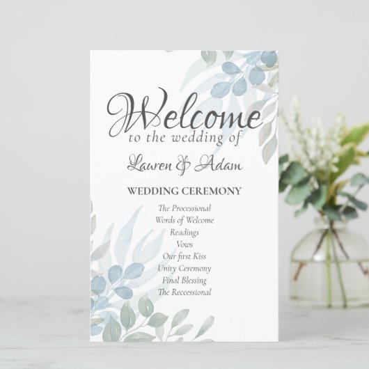 Programme de cérémonie de Mariage d'aquarelle vert (Debout devant)