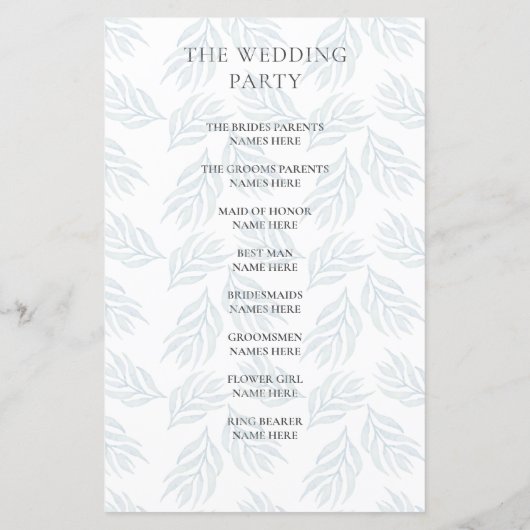 Programme de cérémonie de Mariage d'aquarelle vert (Dos)