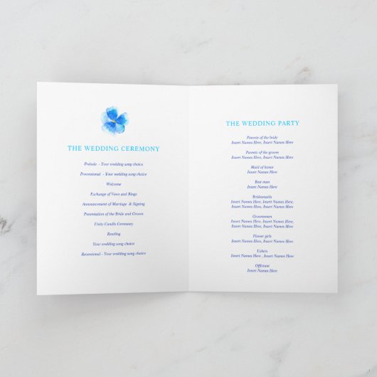 Programme de cérémonie de mariage d'art de l'aquar (Intérieur)