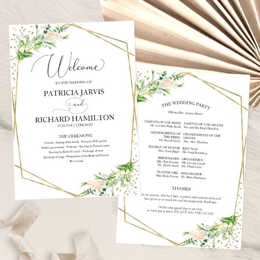 Programme de cérémonie de mariage de bienvenue Élé