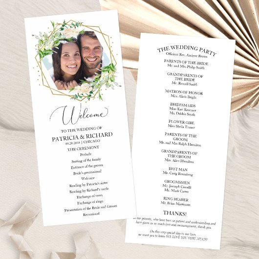 Programme de cérémonie de mariage de bienvenue Ver