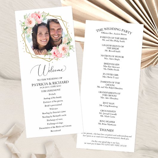 Programme de cérémonie de mariage de bienvenue Ver