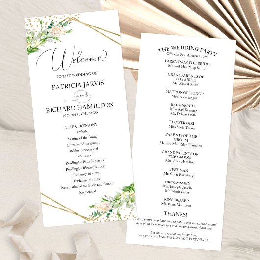 Programme de cérémonie de mariage de bienvenue Ver