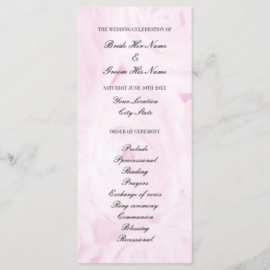 Programme de cérémonie de mariage de fleurs de ros (Devant)