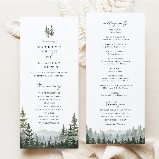 Programme de cérémonie de mariage de la forêt de m