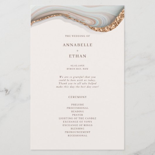 Programme de cérémonie de Mariage de marbre d'agat (Devant)