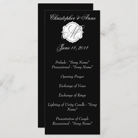 Programme de cérémonie de Mariage de Monogramme no (Devant / Derrière)