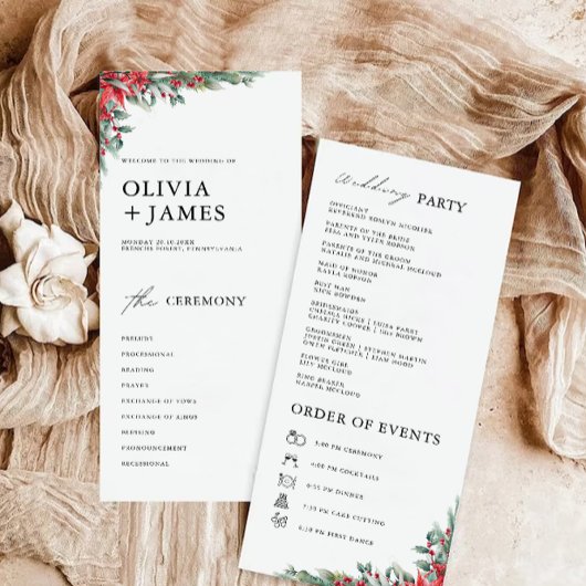 Programme de cérémonie de Mariage de Noël Modèle