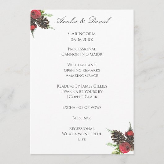 Programme de cérémonie de mariage de Noël traditio (Devant)